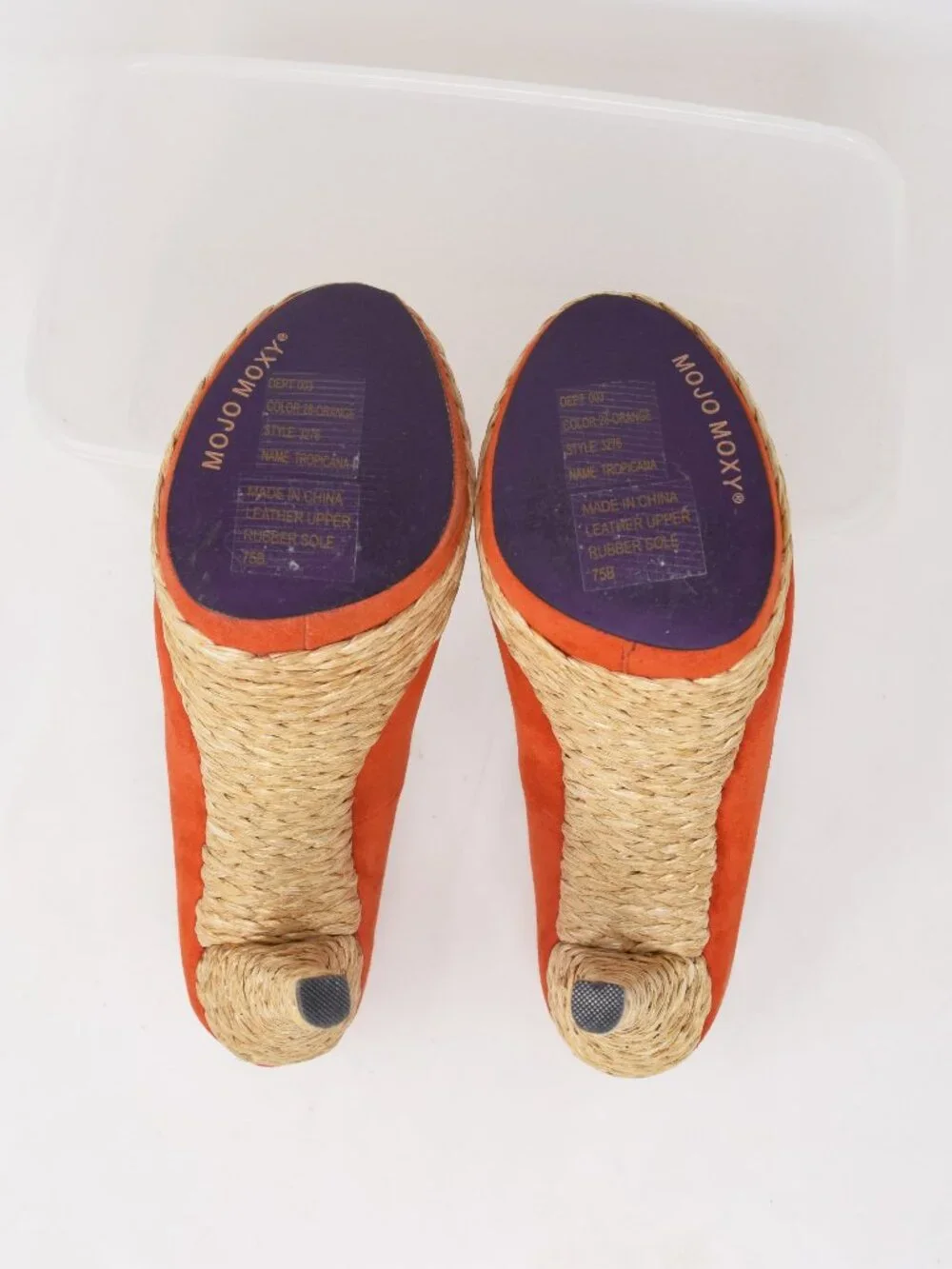 Mojo Moxy Tropicana Platform Pumps 7.5 B Orange Espadrille Heels New Open Peep